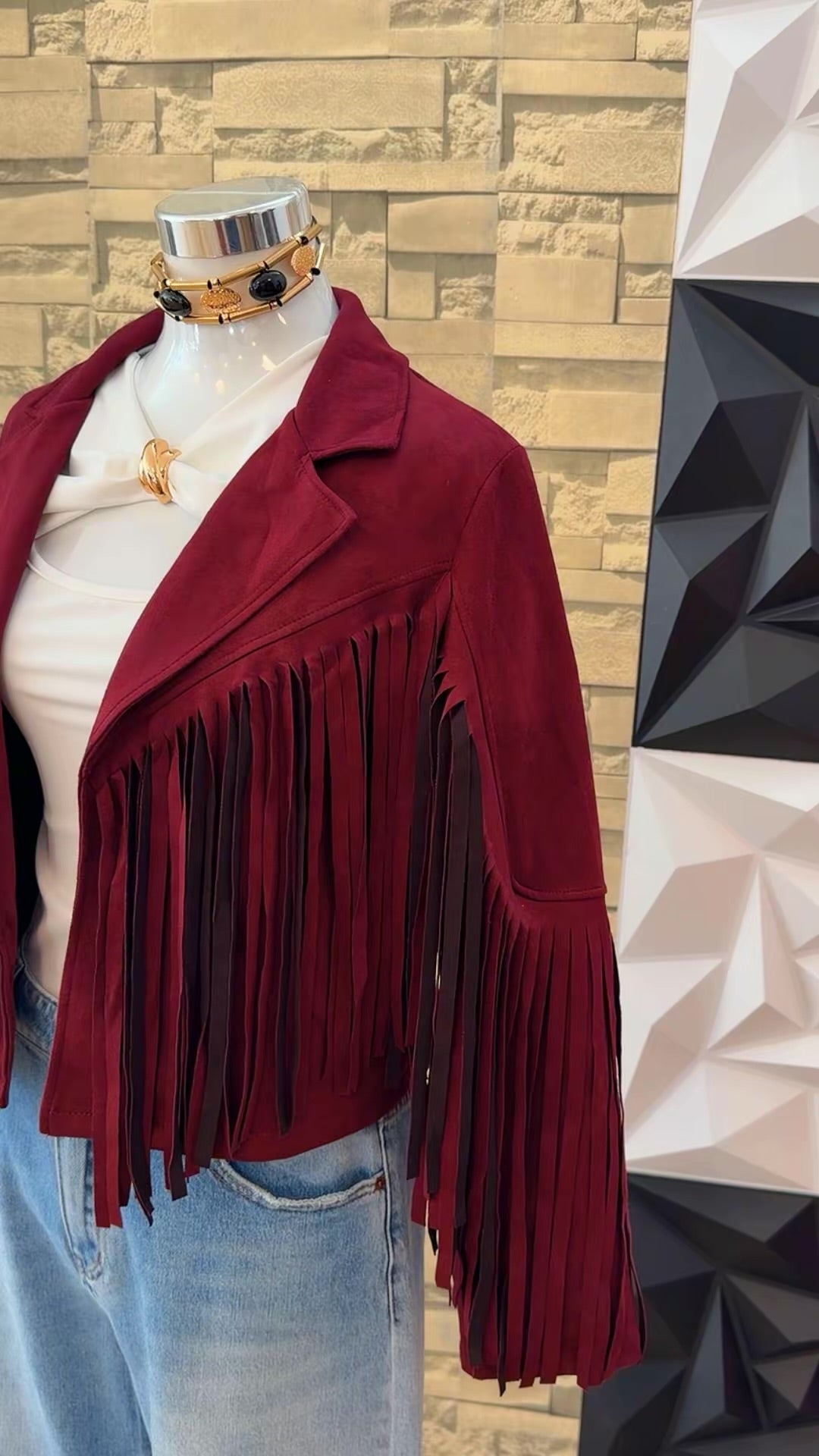Chaqueta flecos burdeos