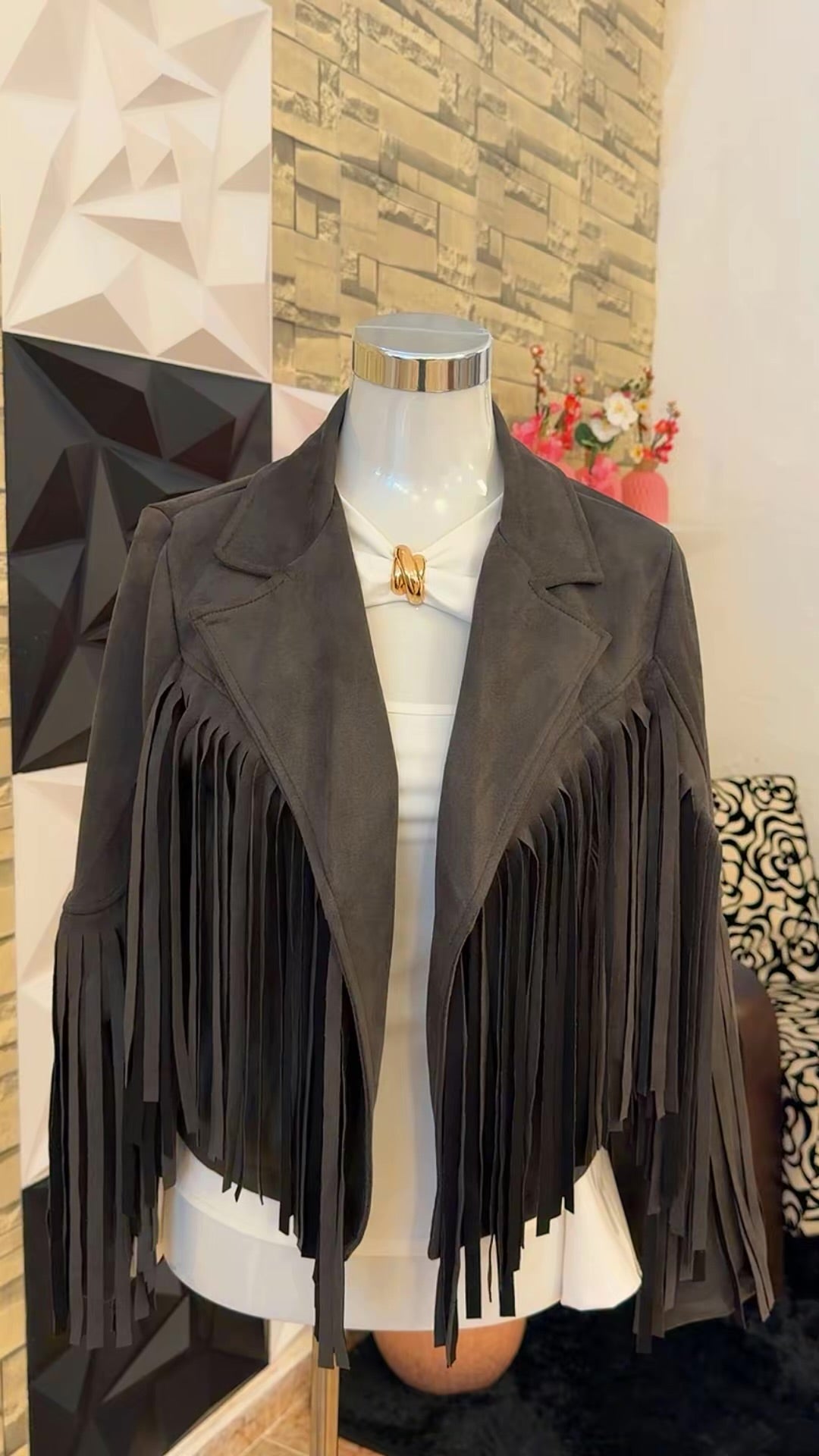 Chaqueta flecos verdosa