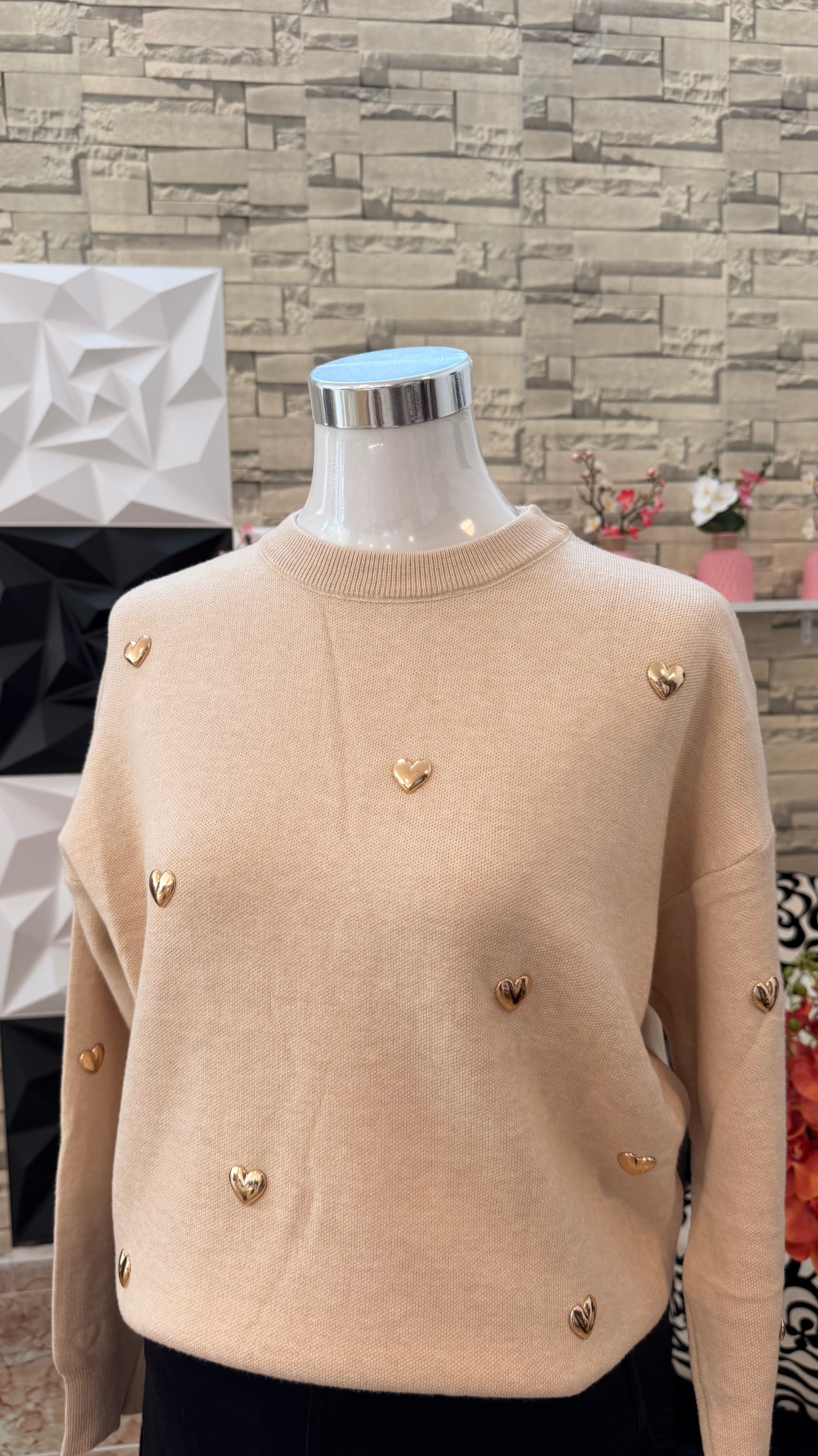 Jersey corazón dorado beige