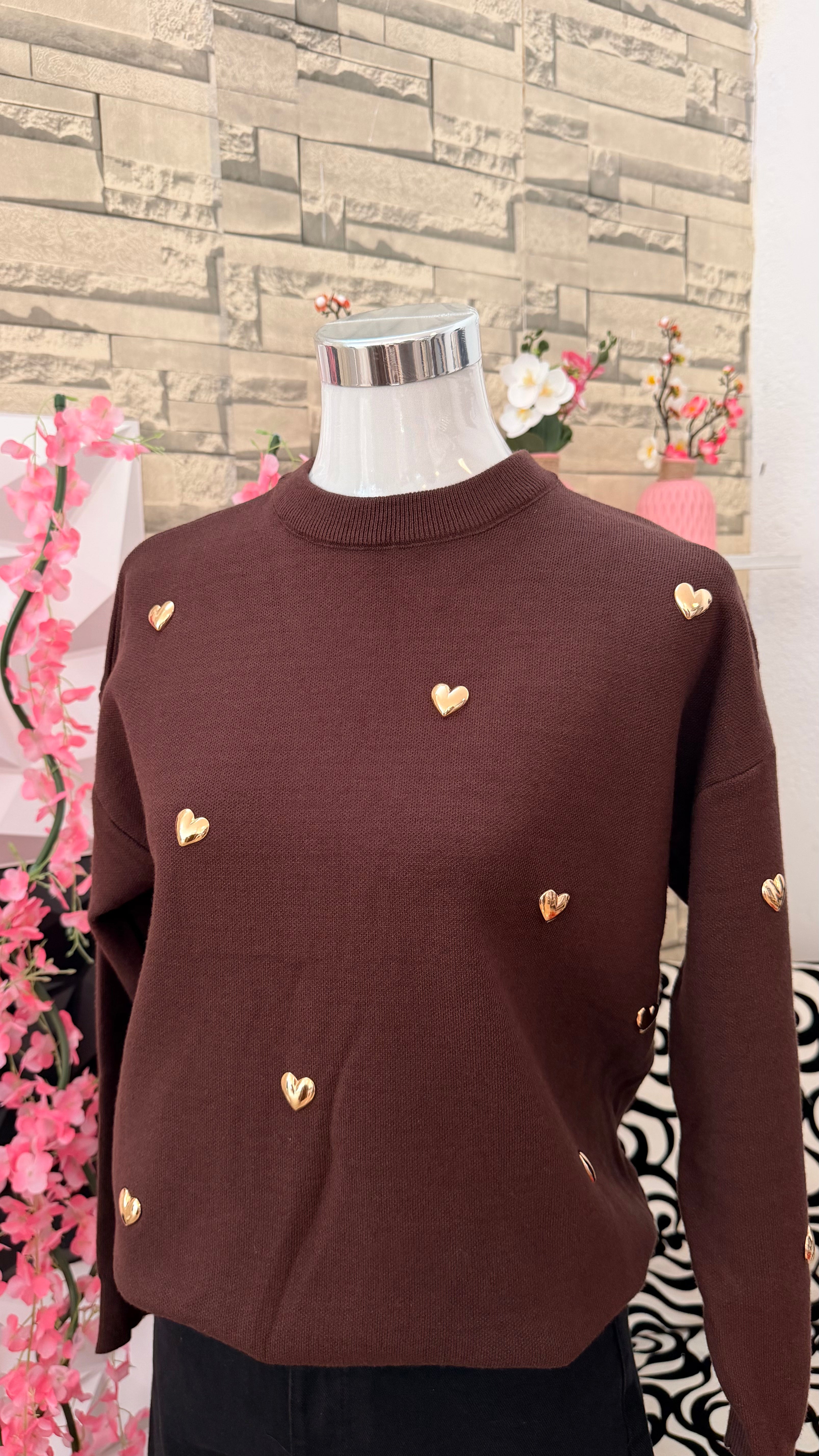 Jersey corazón dorado marrón