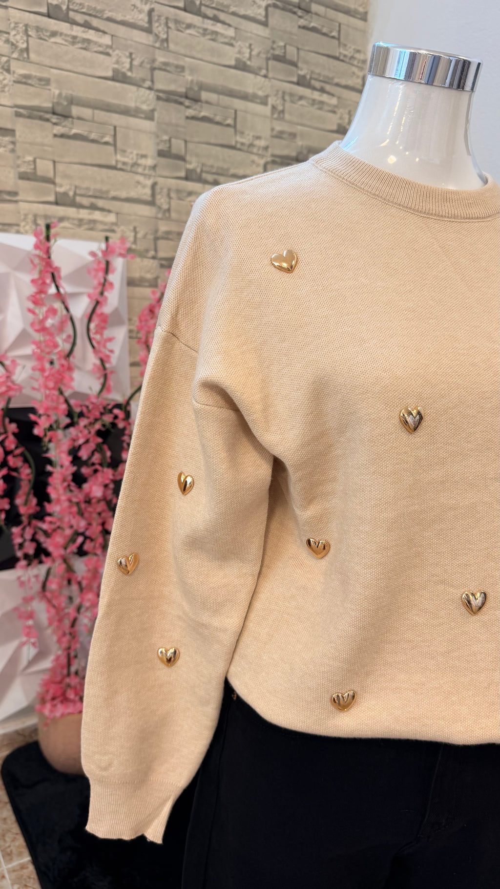 Jersey corazón dorado beige