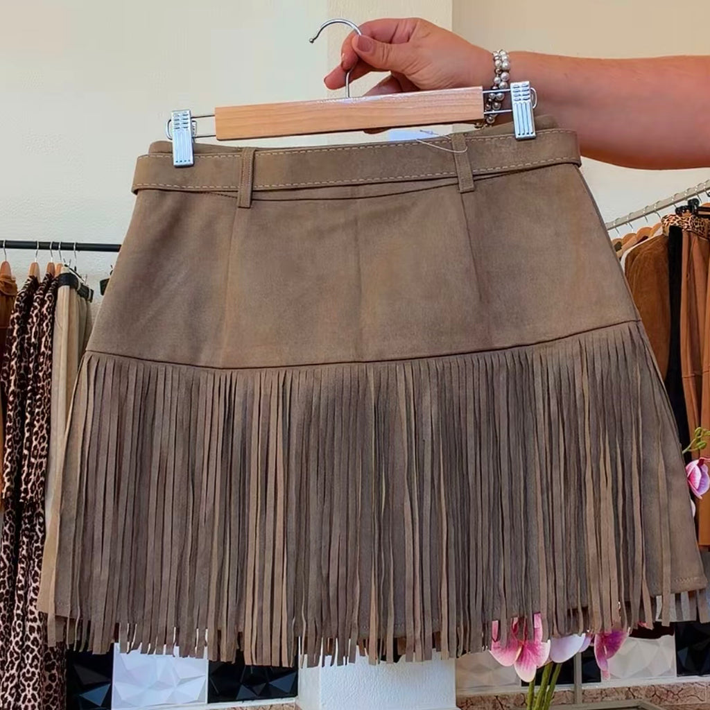 Falda flecos taupe
