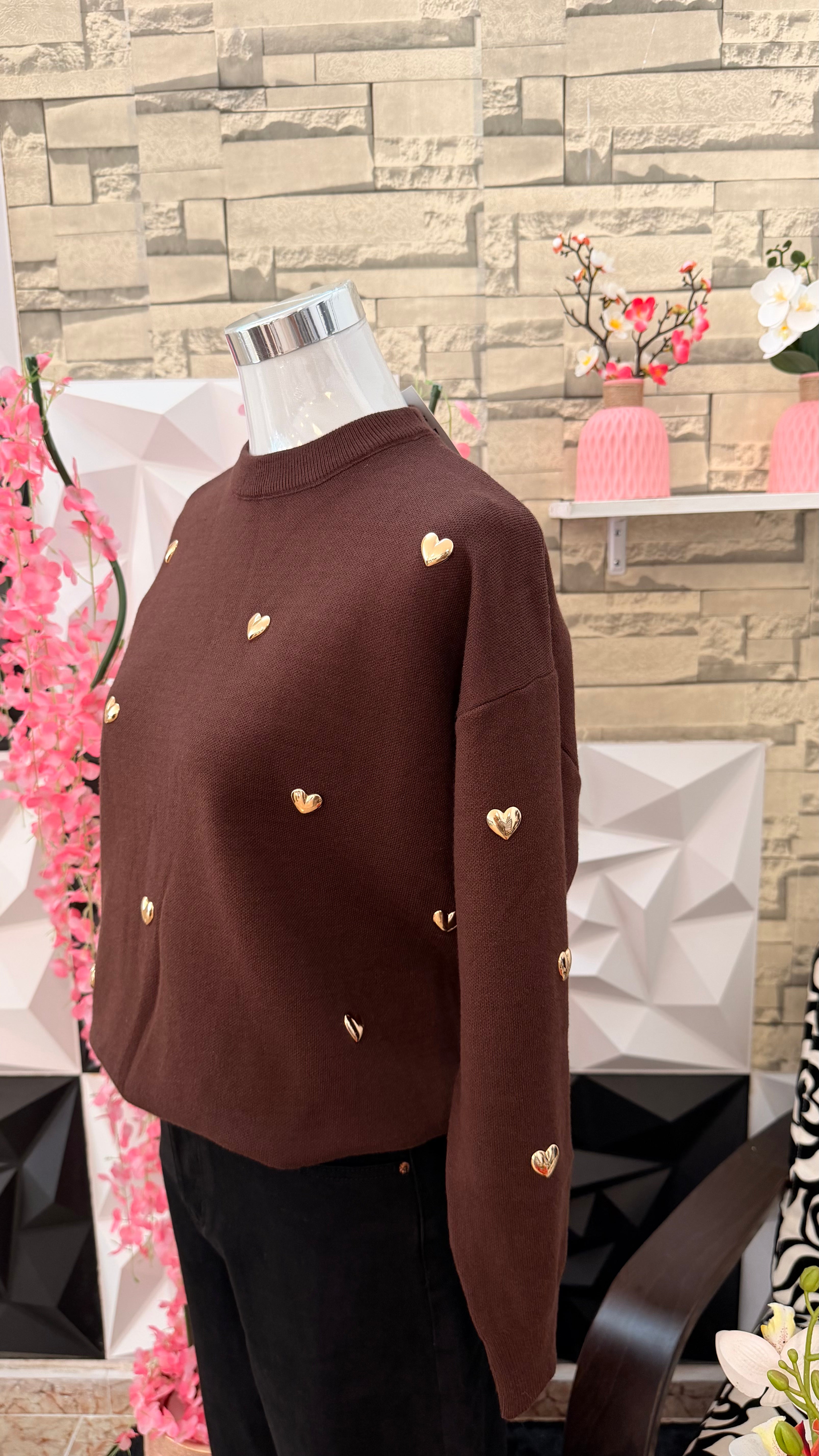 Jersey corazón dorado marrón