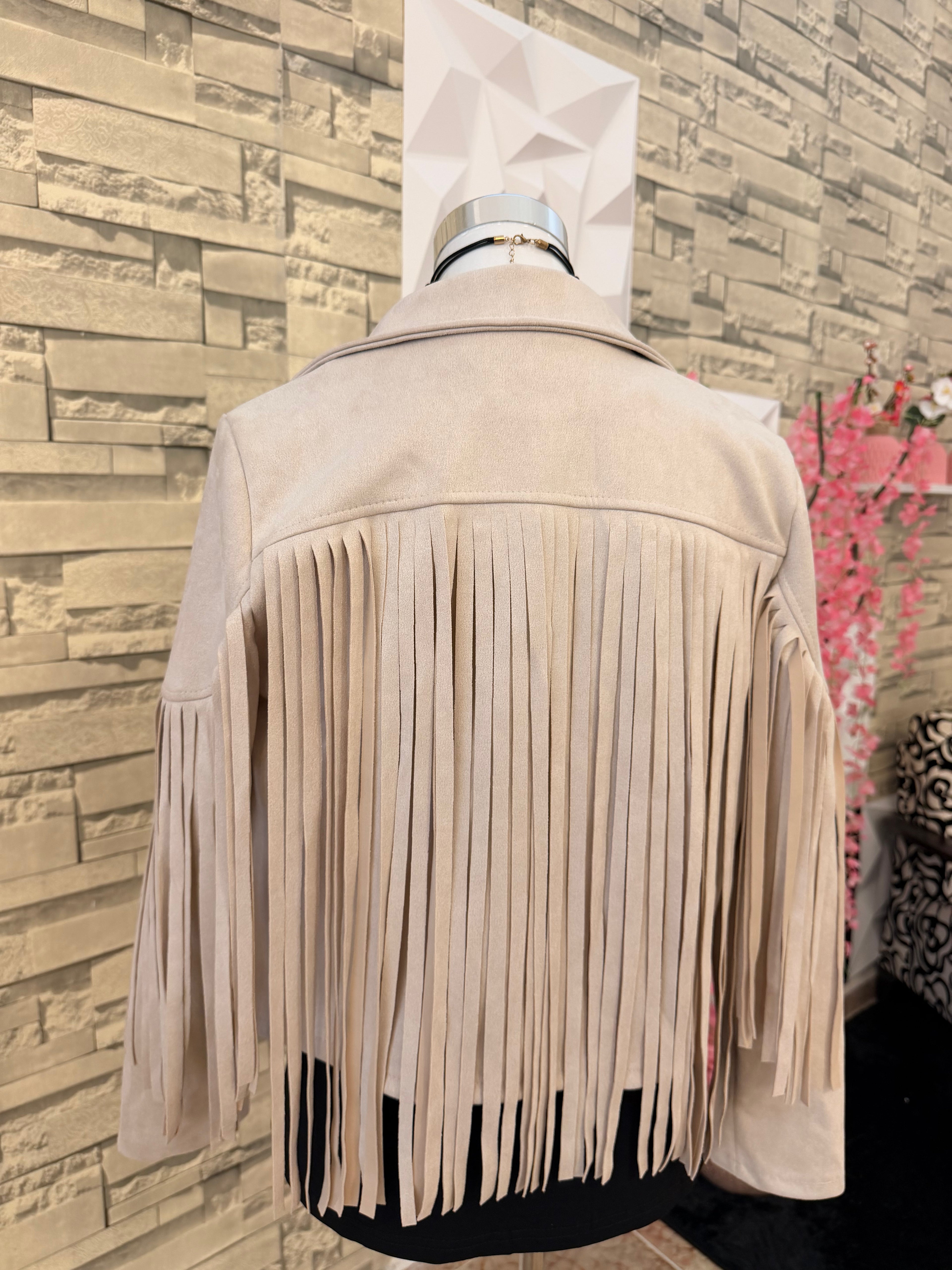 Chaqueta flecos blanco hueso