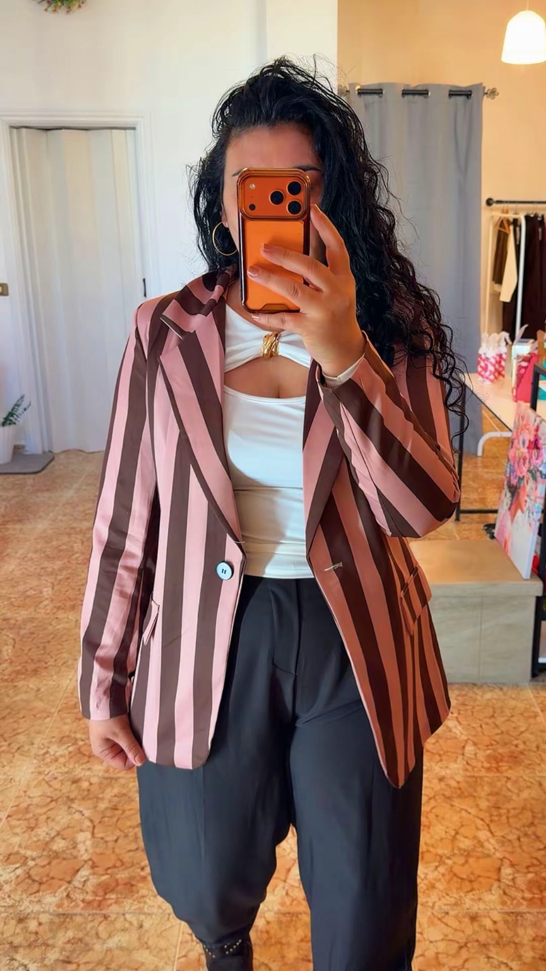 Blazer rayas marrón/rosa