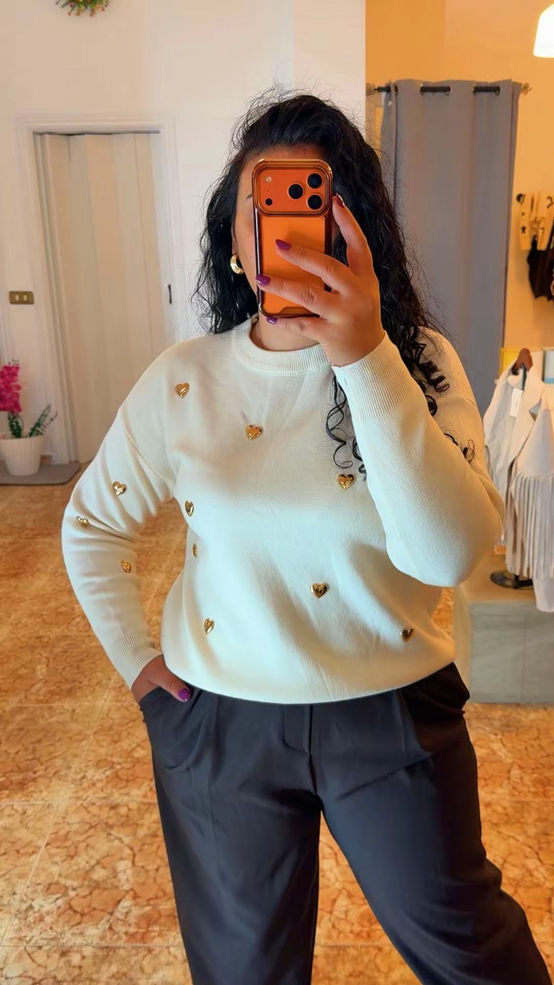 Jersey corazón dorado blanco hueso