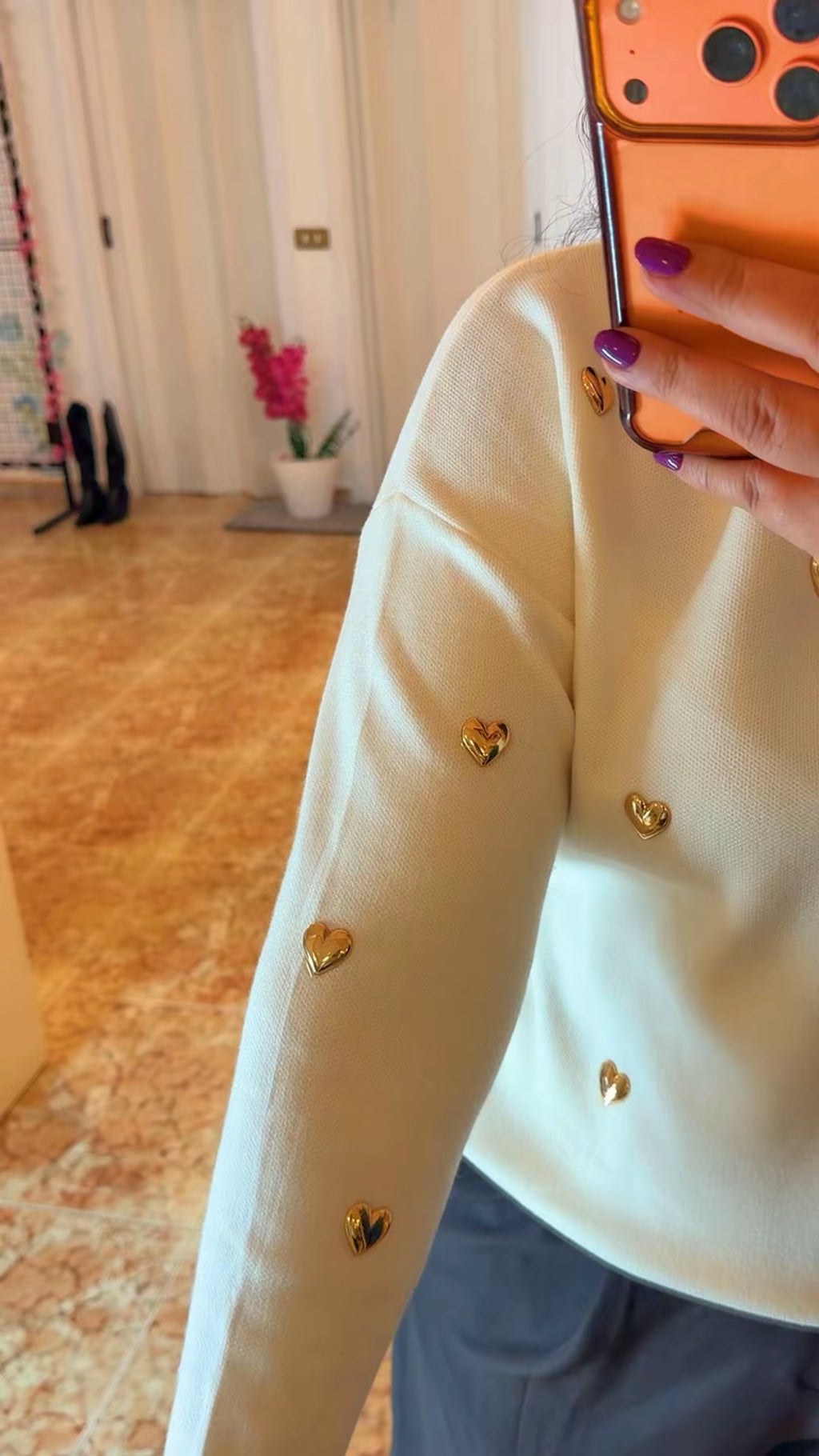 Jersey corazón dorado blanco hueso